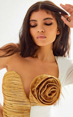 Gold Rose Asymmetric Bandage Dress H6497