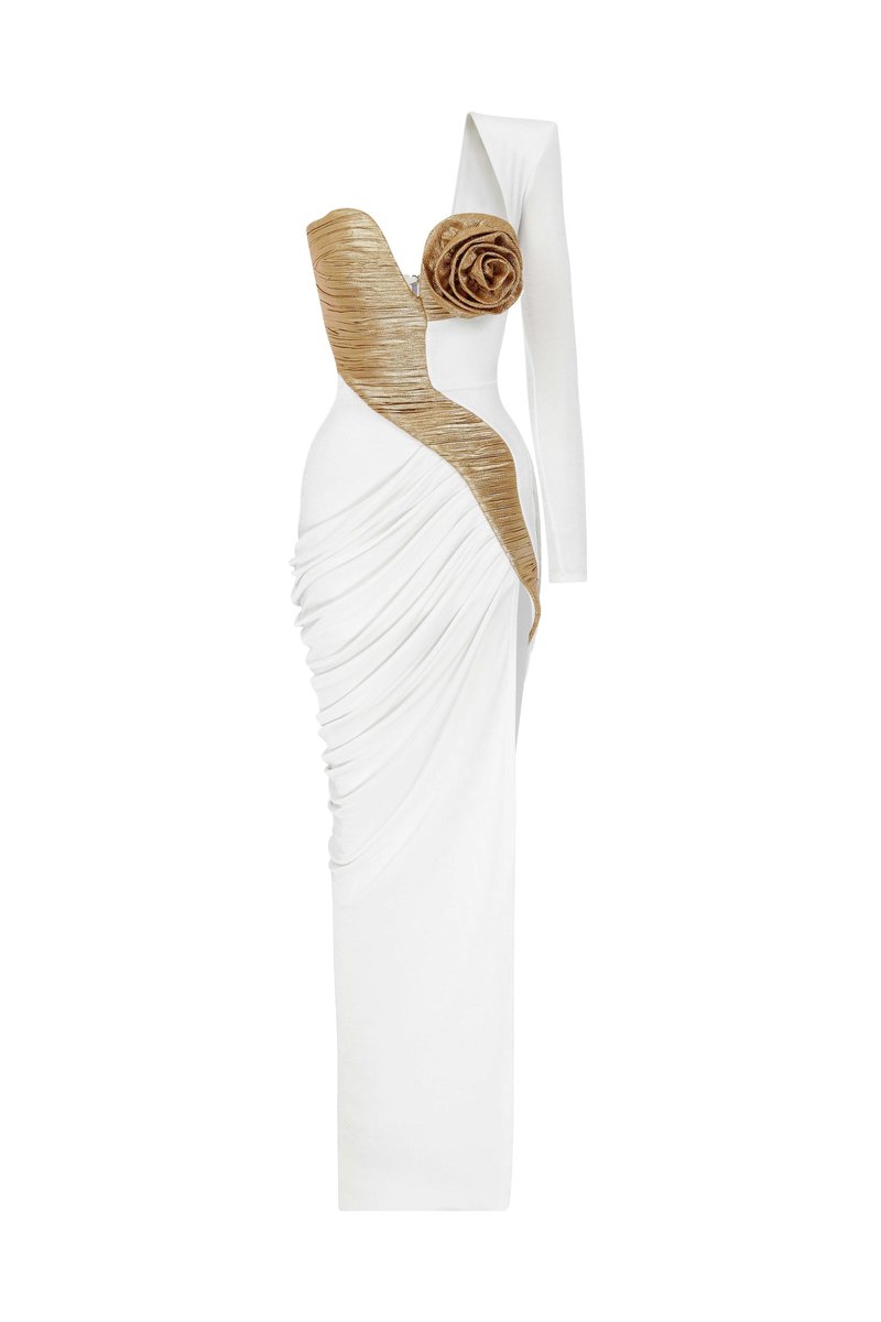 Gold Rose Asymmetric Bandage Dress H6497