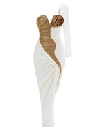 Gold Rose Asymmetric Bandage Dress H6497