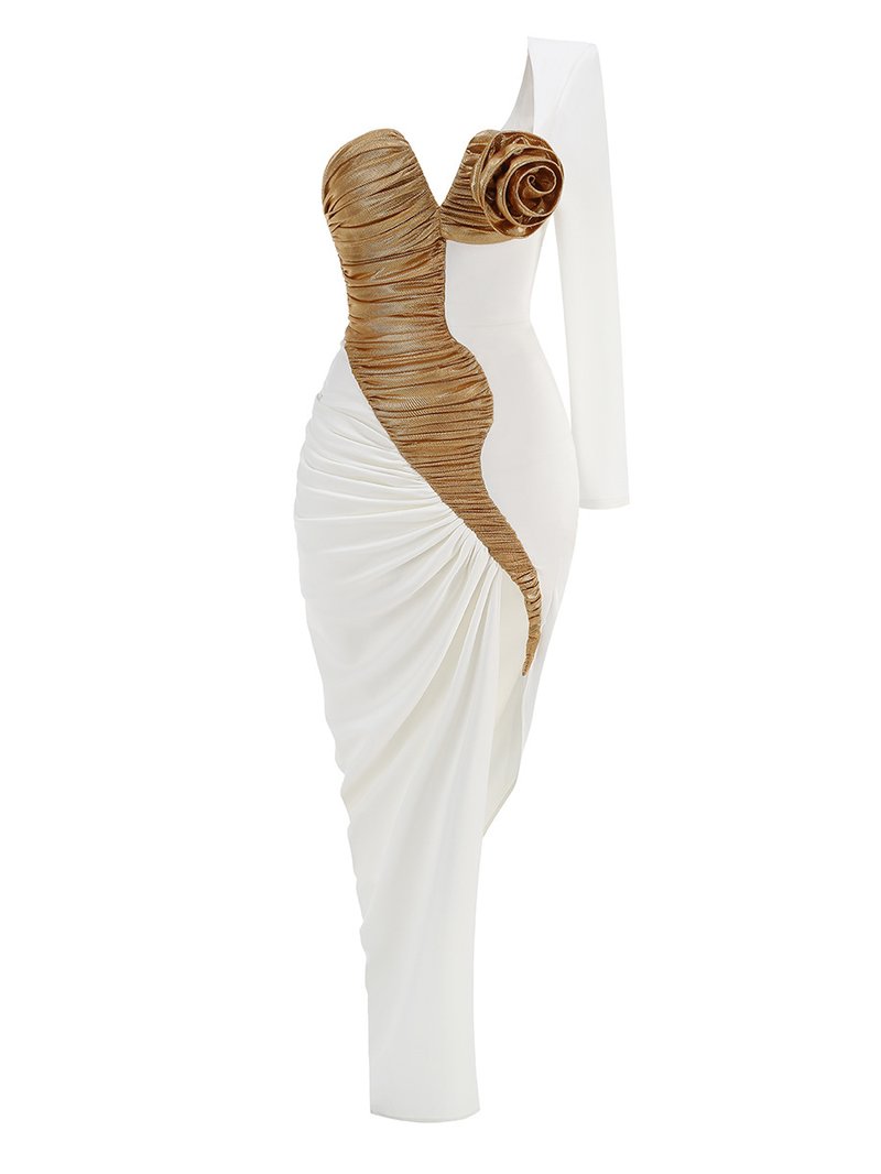 Gold Rose Asymmetric Bandage Dress H6497