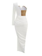Gold Rose Asymmetric Bandage Dress H6497
