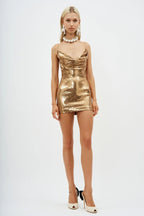 Gold Sequin Cowl Neck Mini Dress H6379