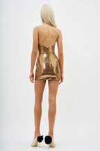 Gold Sequin Cowl Neck Mini Dress H6379