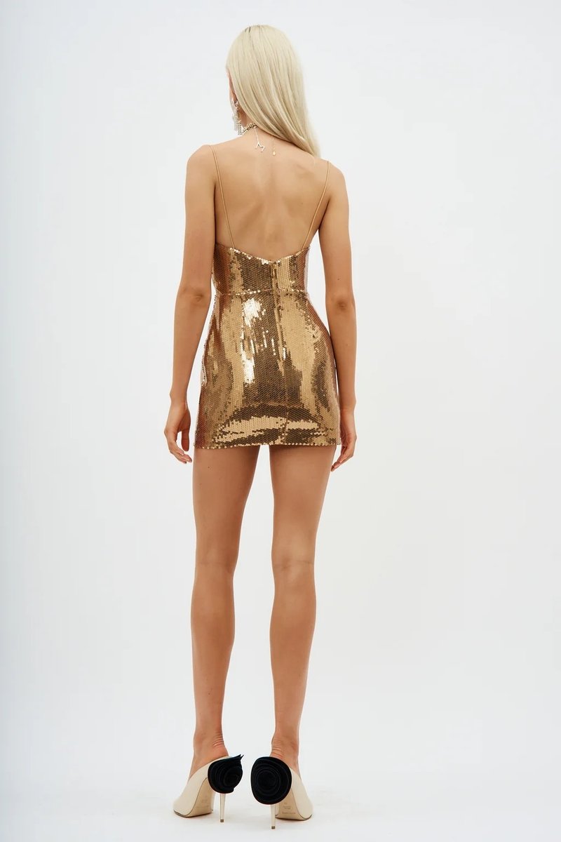 Gold Sequin Cowl Neck Mini Dress H6379