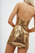 Gold Sequin Cowl Neck Mini Dress H6379