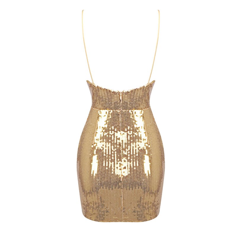 Gold Sequin Cowl Neck Mini Dress H6379