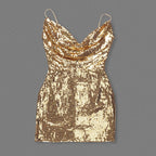 Gold Sequin Cowl Neck Mini Dress H6379