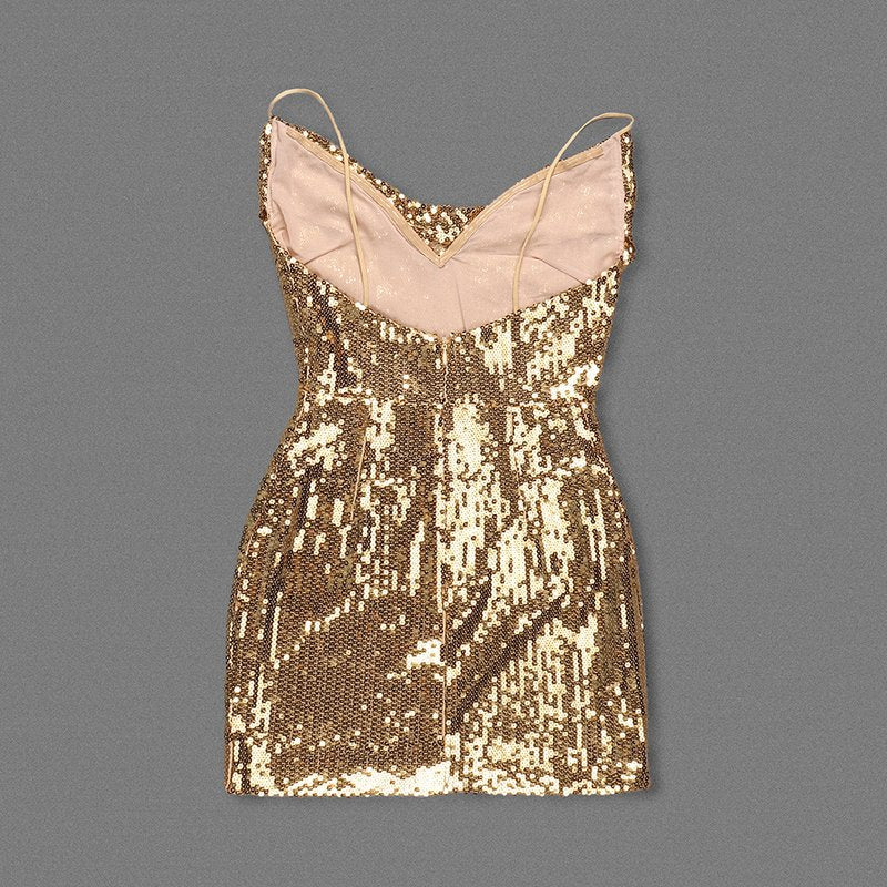 Gold Sequin Cowl Neck Mini Dress H6379