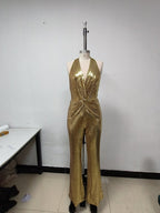 Gold Sequin Halter Jumpsuit H7069