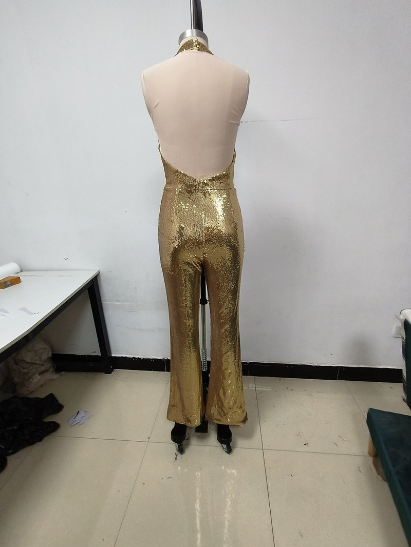 Gold Sequin Halter Jumpsuit H7069