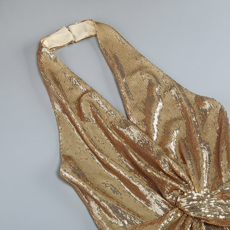 Gold Sequin Halter Jumpsuit H7069