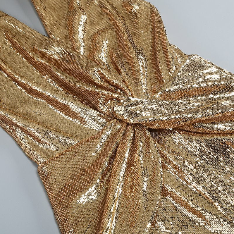 Gold Sequin Halter Jumpsuit H7069