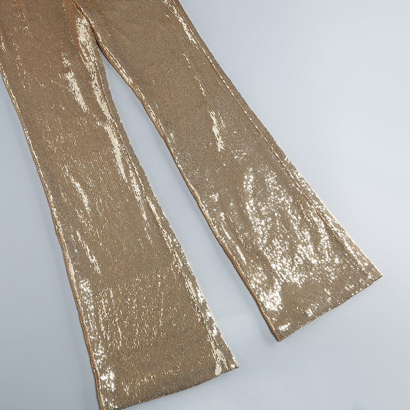 Gold Sequin Halter Jumpsuit H7069