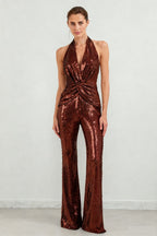 Gold Sequin Halter Jumpsuit H7069