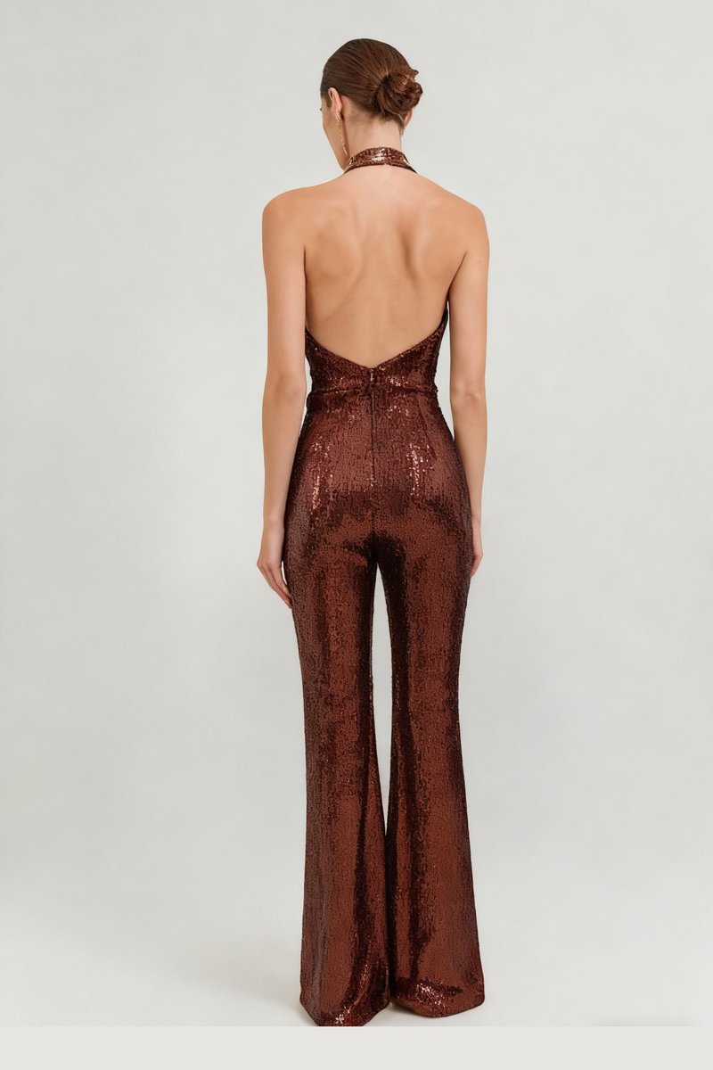 Gold Sequin Halter Jumpsuit H7069