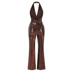 Gold Sequin Halter Jumpsuit H7069