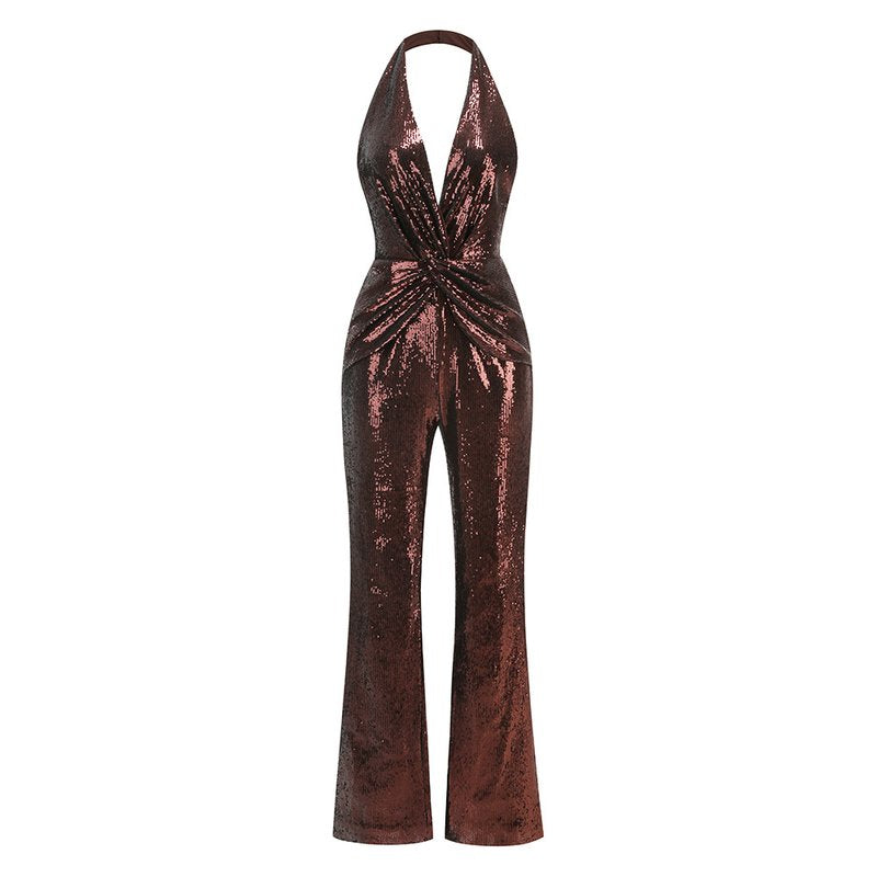 Gold Sequin Halter Jumpsuit H7069