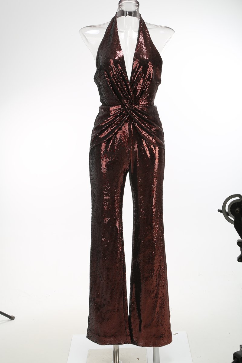 Gold Sequin Halter Jumpsuit H7069