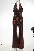 Gold Sequin Halter Jumpsuit H7069