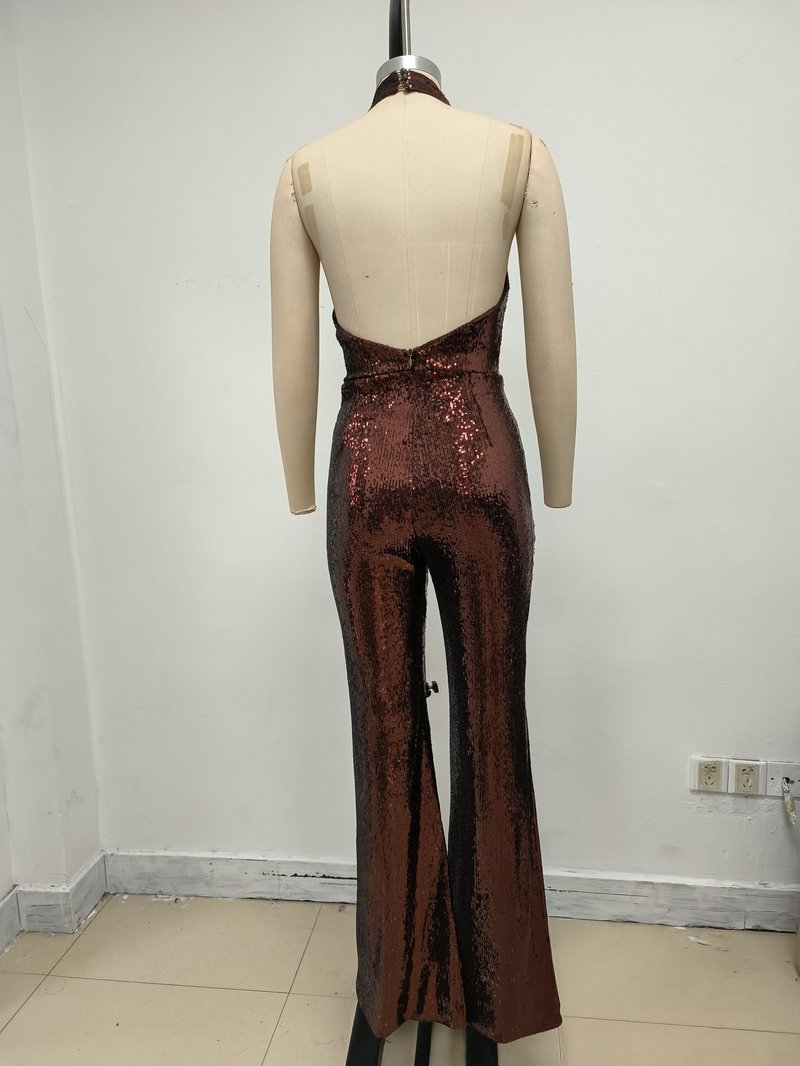 Gold Sequin Halter Jumpsuit H7069