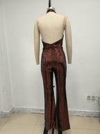 Gold Sequin Halter Jumpsuit H7069