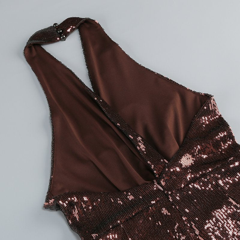 Gold Sequin Halter Jumpsuit H7069