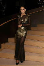 Gold Sequin Two-Piece Sheer Dress H7111