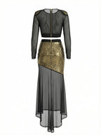 Gold Sequin Two-Piece Sheer Dress H7111