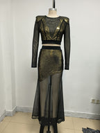 Gold Sequin Two-Piece Sheer Dress H7111