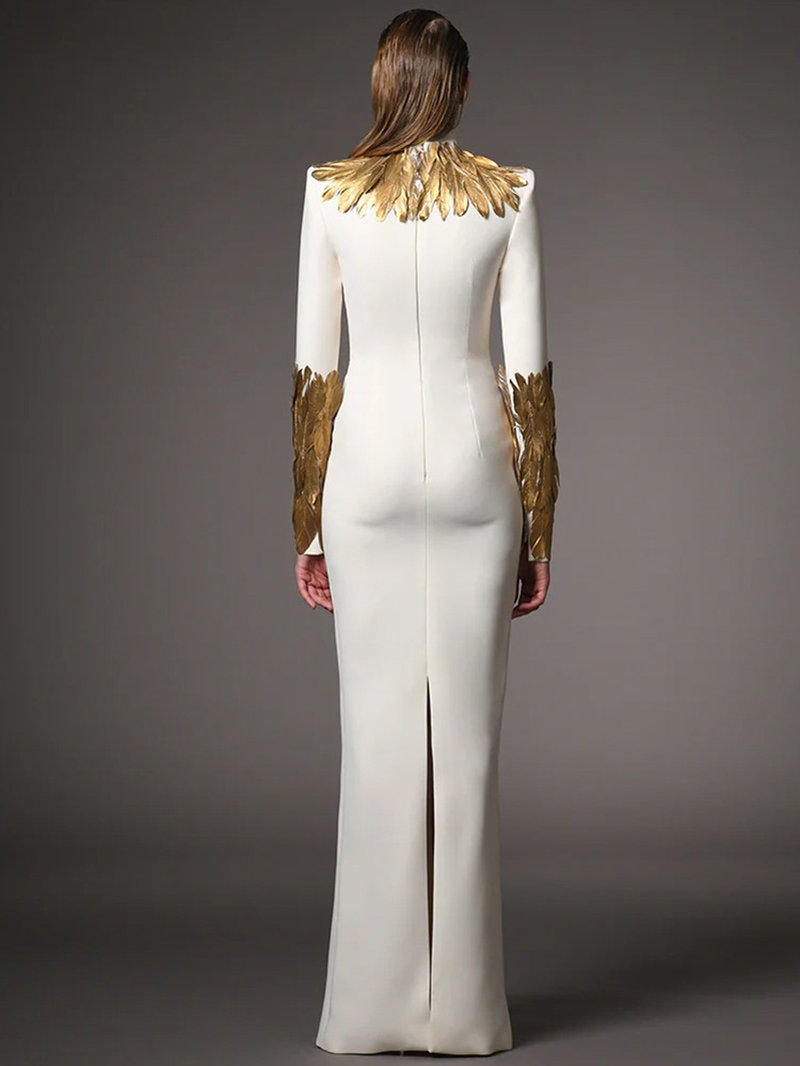 Golden Feather Collar Gown H6770
