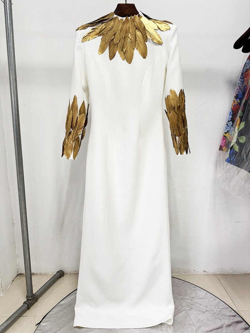 Golden Feather Collar Gown H6770