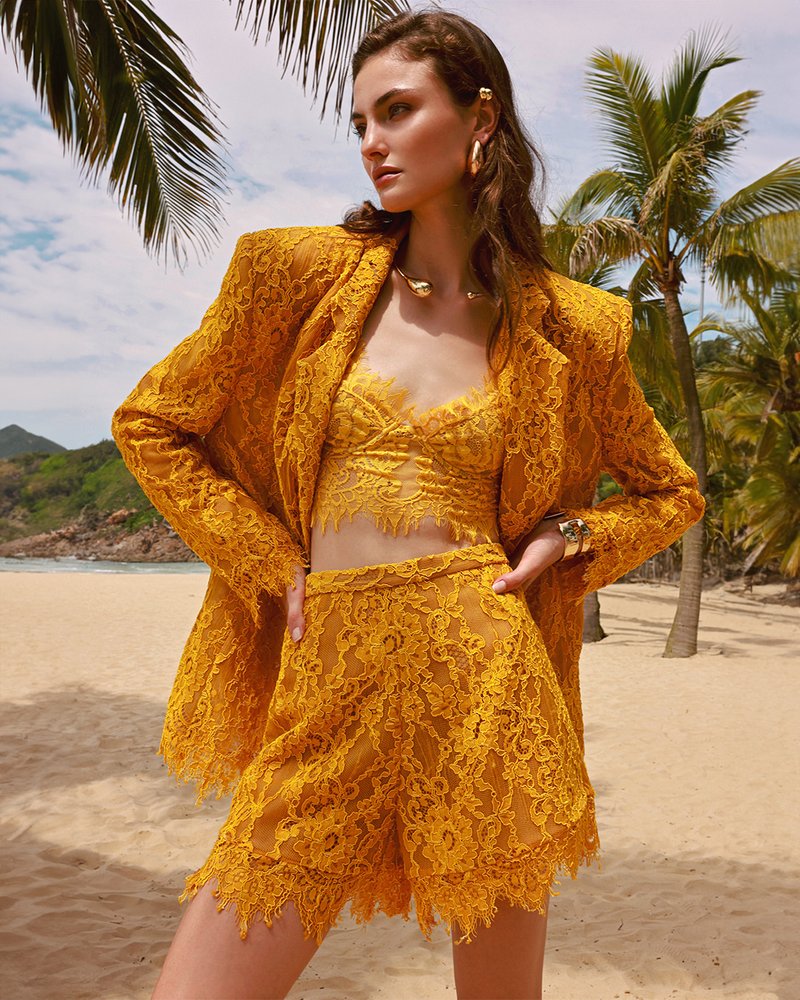 Golden Lace Crop Top & Shorts Set H6838