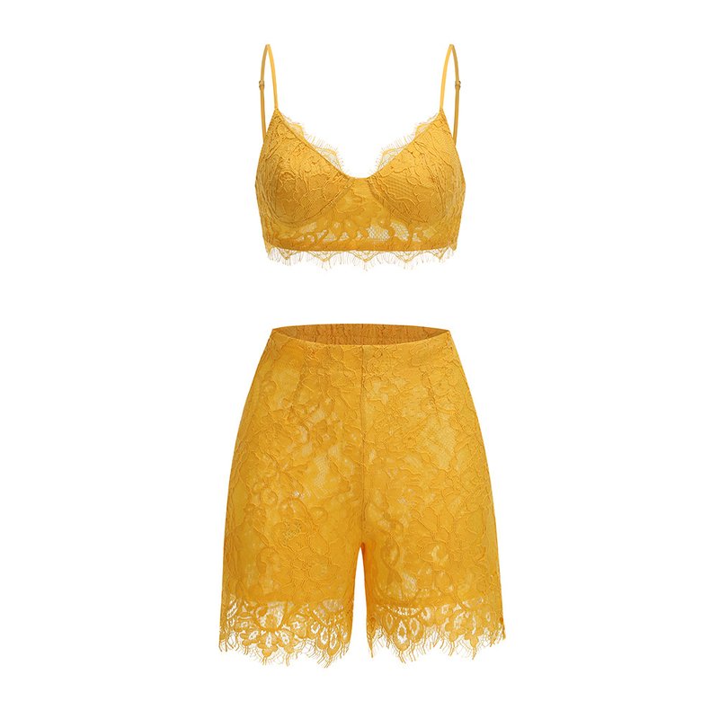 Golden Lace Crop Top & Shorts Set H6838
