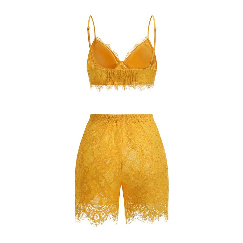 Golden Lace Crop Top & Shorts Set H6838