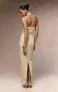 Halter Button Front Maxi Dress H6841