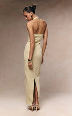 Halter Button Front Maxi Dress H6841