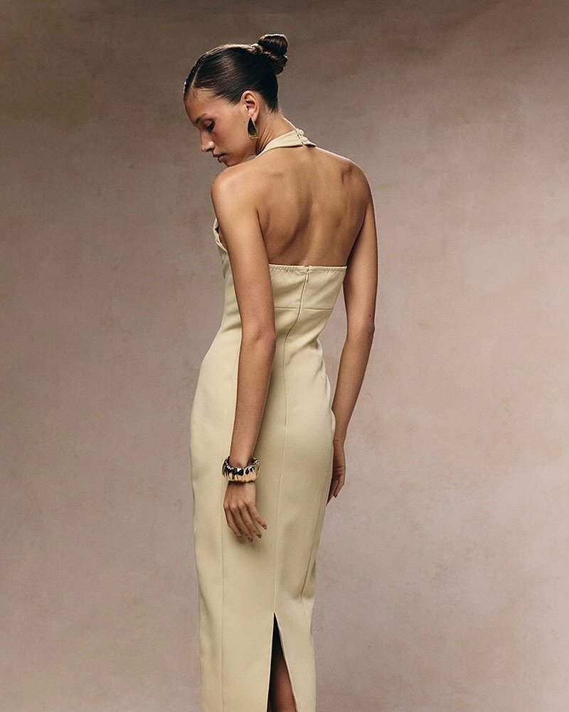 Halter Button Front Maxi Dress H6841
