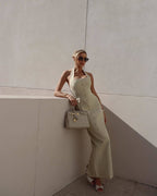 Halter Button Front Maxi Dress H6841