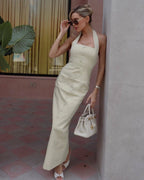 Halter Button Front Maxi Dress H6841