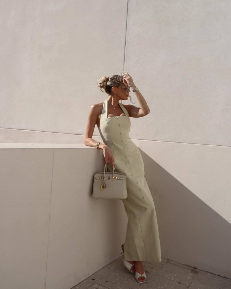 Halter Button Front Maxi Dress H6841