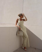 Halter Button Front Maxi Dress H6841