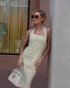 Halter Button Front Maxi Dress H6841