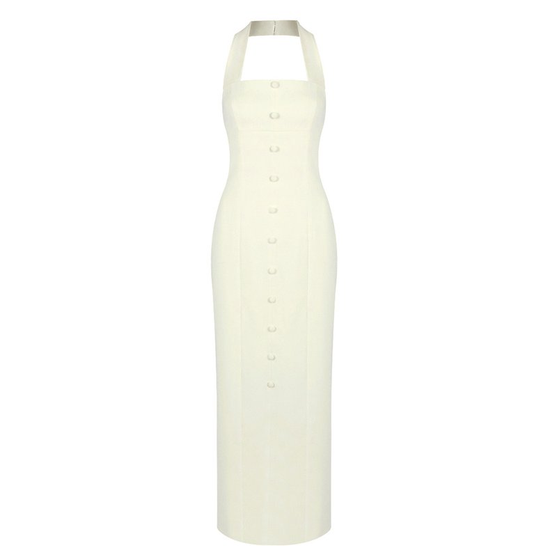 Halter Button Front Maxi Dress H6841