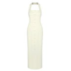 Halter Button Front Maxi Dress H6841