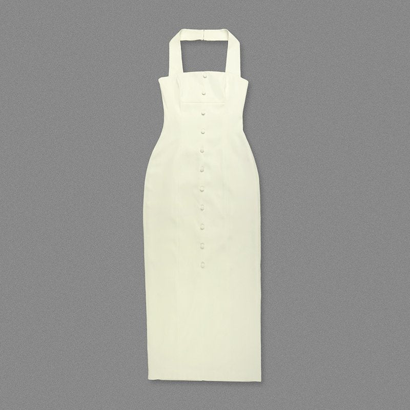 Halter Button Front Maxi Dress H6841