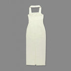 Halter Button Front Maxi Dress H6841