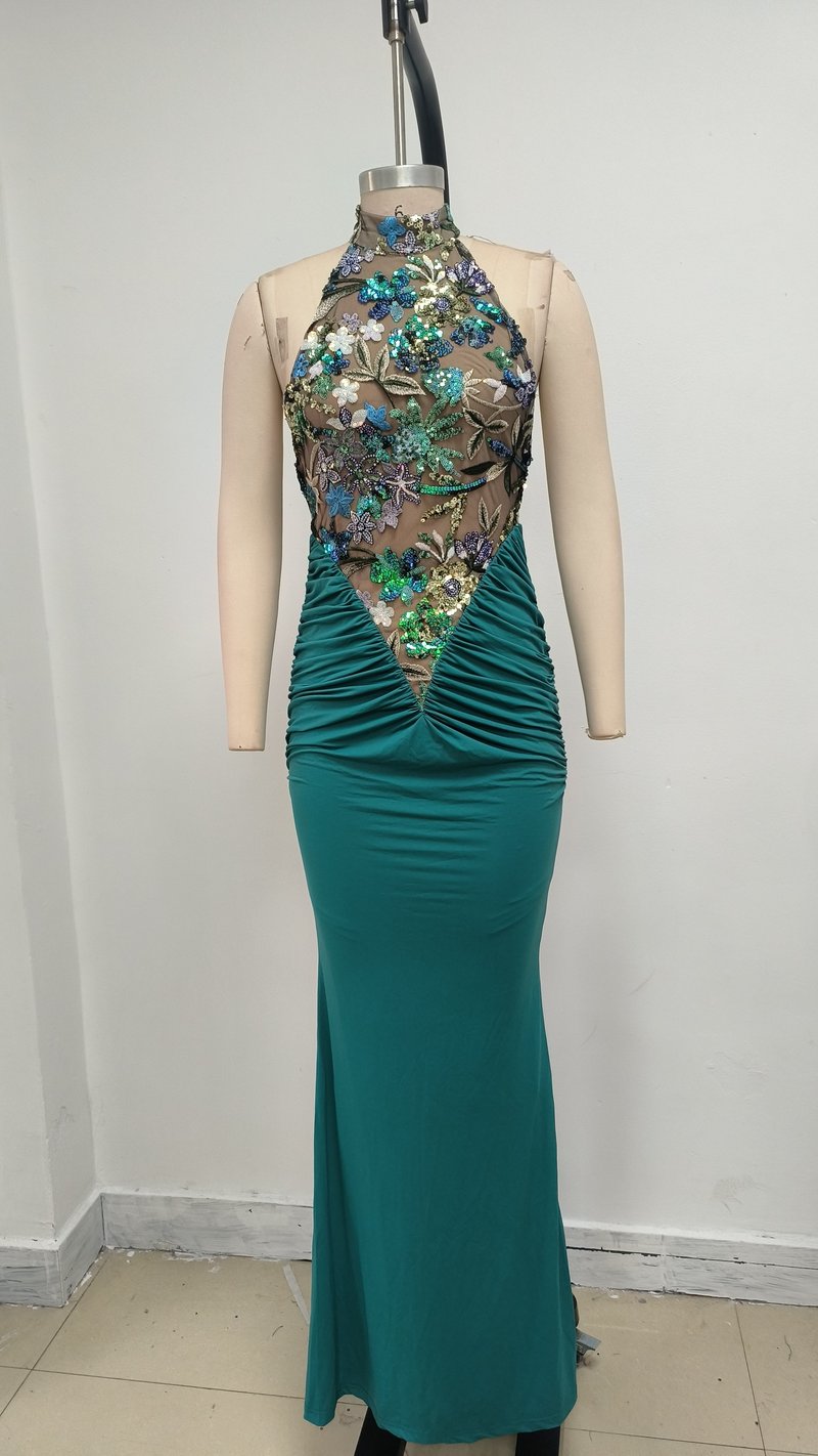 Halter Embellished Floral Mermaid Gown H6706