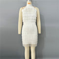 Halter Fringe White Midi Dress H6756