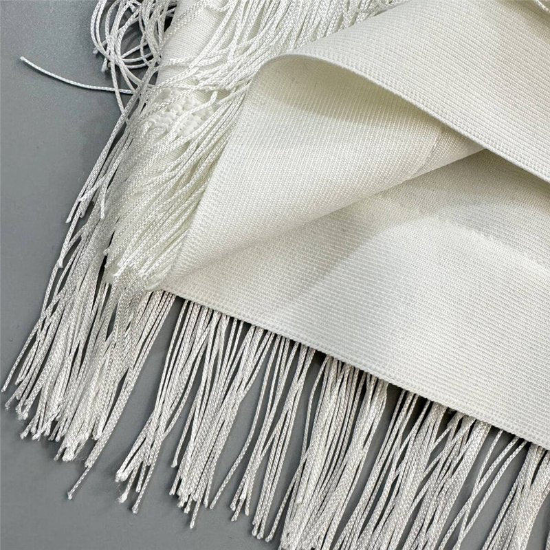 Halter Fringe White Midi Dress H6756