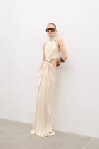Halter Knot Front Maxi Dress H7023
